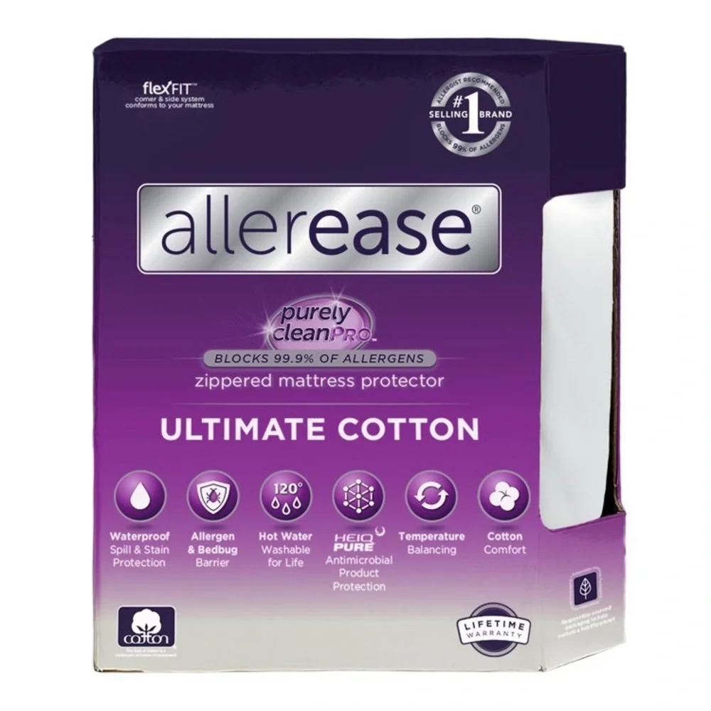Allerease Ultimate Cotton Waterproof Allergen Bedbug Barrier Zippered Mattress